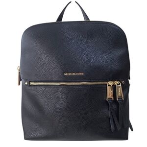 Michael Kors Rhea Black Pebbled Leather Backpack Gold Hardware Purse Handbag